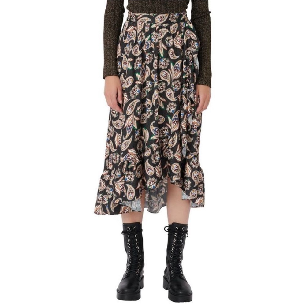 MAJE Jisley Ruffled Paisley Print Midi Skirt size 38